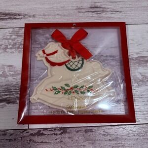 Lenox Holiday Rocking Horse Cookie Press Ornament Red & Cream